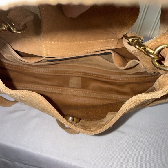 OLIVEVE EMILIA SMALL TOP HANDLE CROSSBODY BAG PURSE BROWN TAN ITALIAN SUEDE - Picture 6 of 16